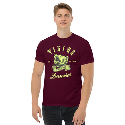 Burgundy Berserker warrior T-shirt with Viking bear graphic and Berserker text