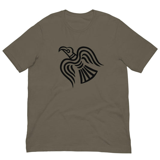Olive green T-shirt with black raven graphic