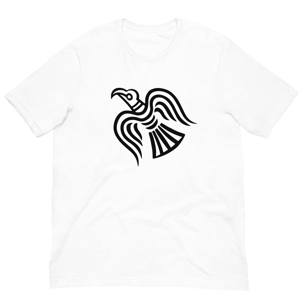 White T-shirt with black raven graphic at center chest