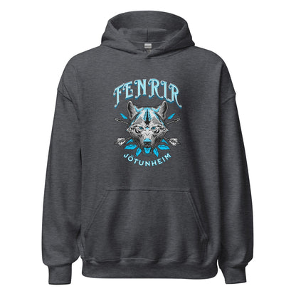 Unisex heather gray hoodie with wolf graphic on the chest and drawstring hood
