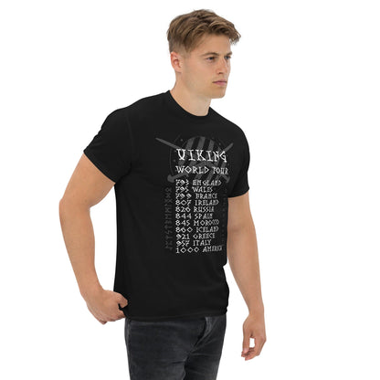 Black crewneck T-shirt with Viking World Tour graphic on chest