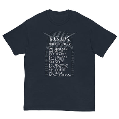 Dark navy T-shirt with Viking World Tour front graphic