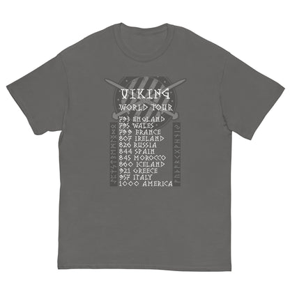 Charcoal gray T-shirt with Viking World Tour front graphic