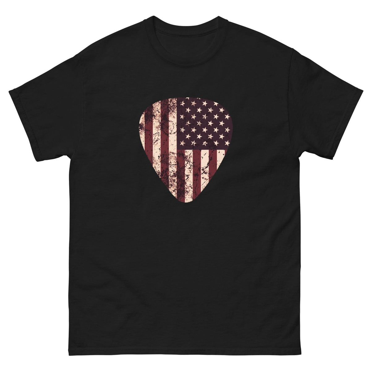 Black T-shirt with vintage American flag heart graphic