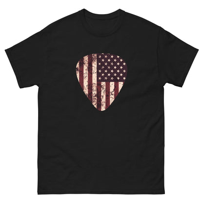 Black T-shirt with vintage American flag heart graphic