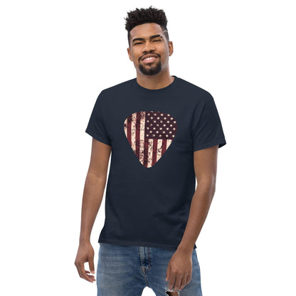 Navy T-shirt with vintage American flag heart graphic on chest