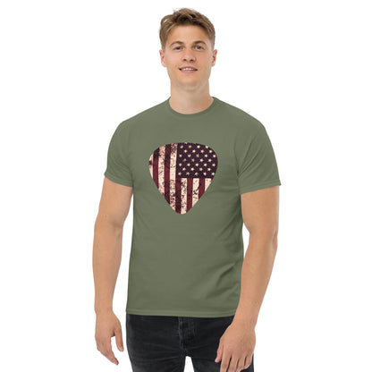 Military green T-shirt with vintage American flag heart graphic
