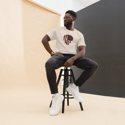 Natural T-shirt with vintage American flag heart graphic