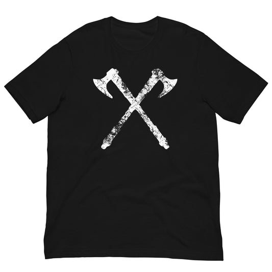 Black t-shirt with vintage crossed axes graphic on the chest