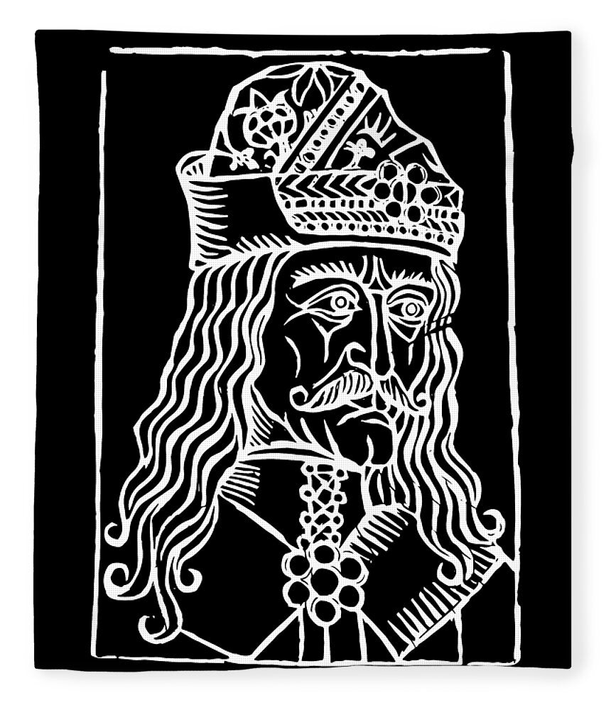 Dracula woodcut blanket: black with white portrait graphic and crown illustration