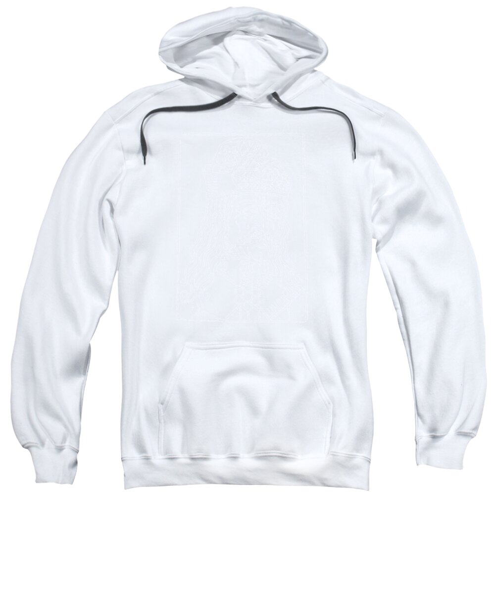 White hoodie sweatshirt with front kangaroo pocket and no visible chest graphic.