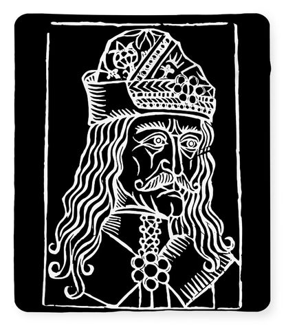 Dracula woodcut blanket: black with white portrait woodcut, rounded corners
