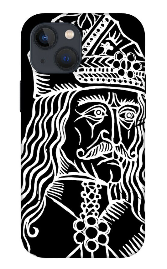 Black phone case with white woodcut-style bearded Vlad portrait and ornate crown