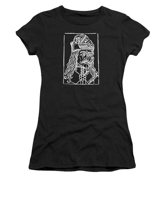 Black women’s t-shirt with white Vlad Tepes woodcut front print