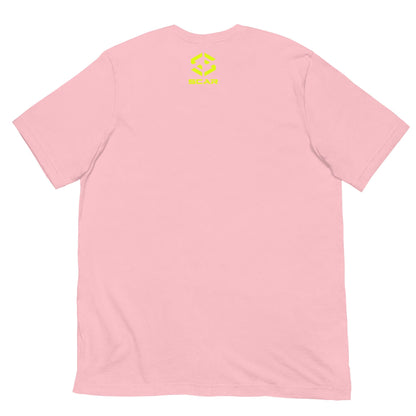 Wanderlust T-shirt in light pink with small yellow SCAR logo on back