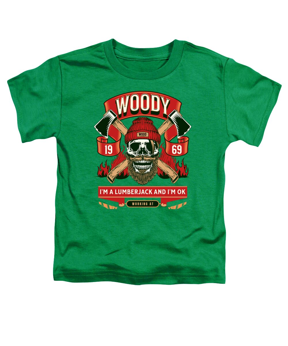 Toddler T-shirt in green with front Woody lumberjack graphic and slogan text
