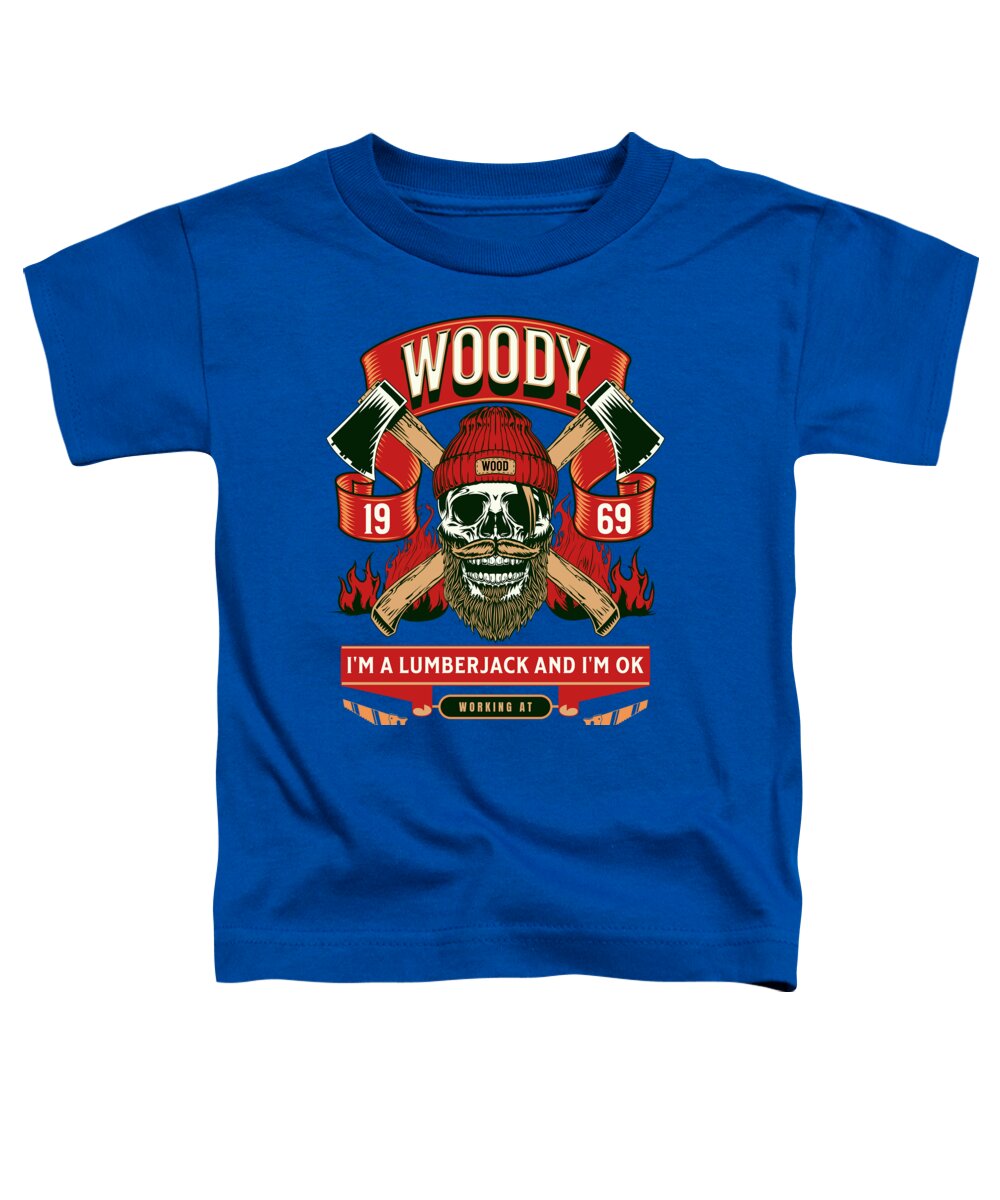 Blue toddler T-shirt with lumberjack graphic and I'm a lumberjack and I'm OK text