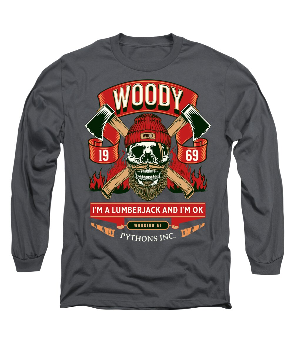 Charcoal long sleeve t-shirt with Woody lumberjack graphic on the front