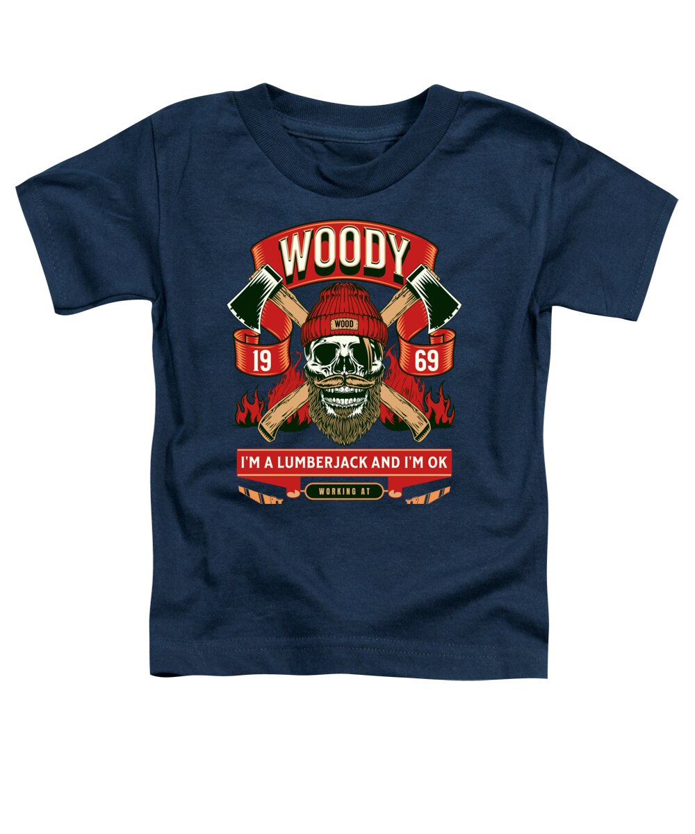 Toddler T-shirt in navy with front Woody lumberjack graphic and slogan text