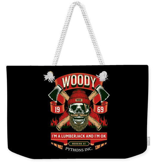 Weekender tote bag with front graphic and white rope handles