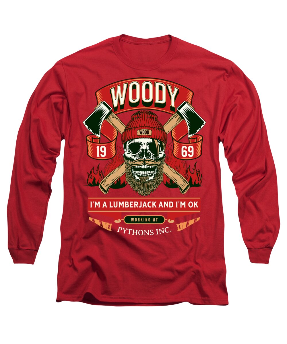 Red long sleeve t-shirt with Woody lumberjack graphic on the front