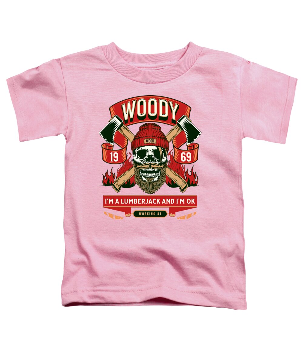 Toddler T-shirt in pink with front Woody lumberjack graphic and slogan text