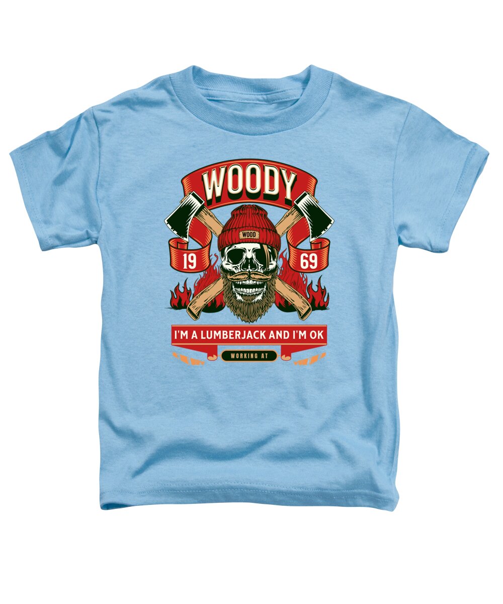 Toddler T-shirt in light blue with front Woody lumberjack graphic and slogan text
