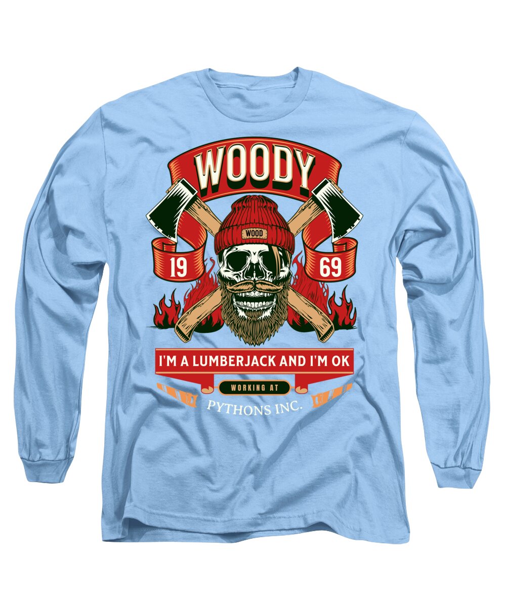 Light blue long sleeve t-shirt with Woody lumberjack graphic on the front