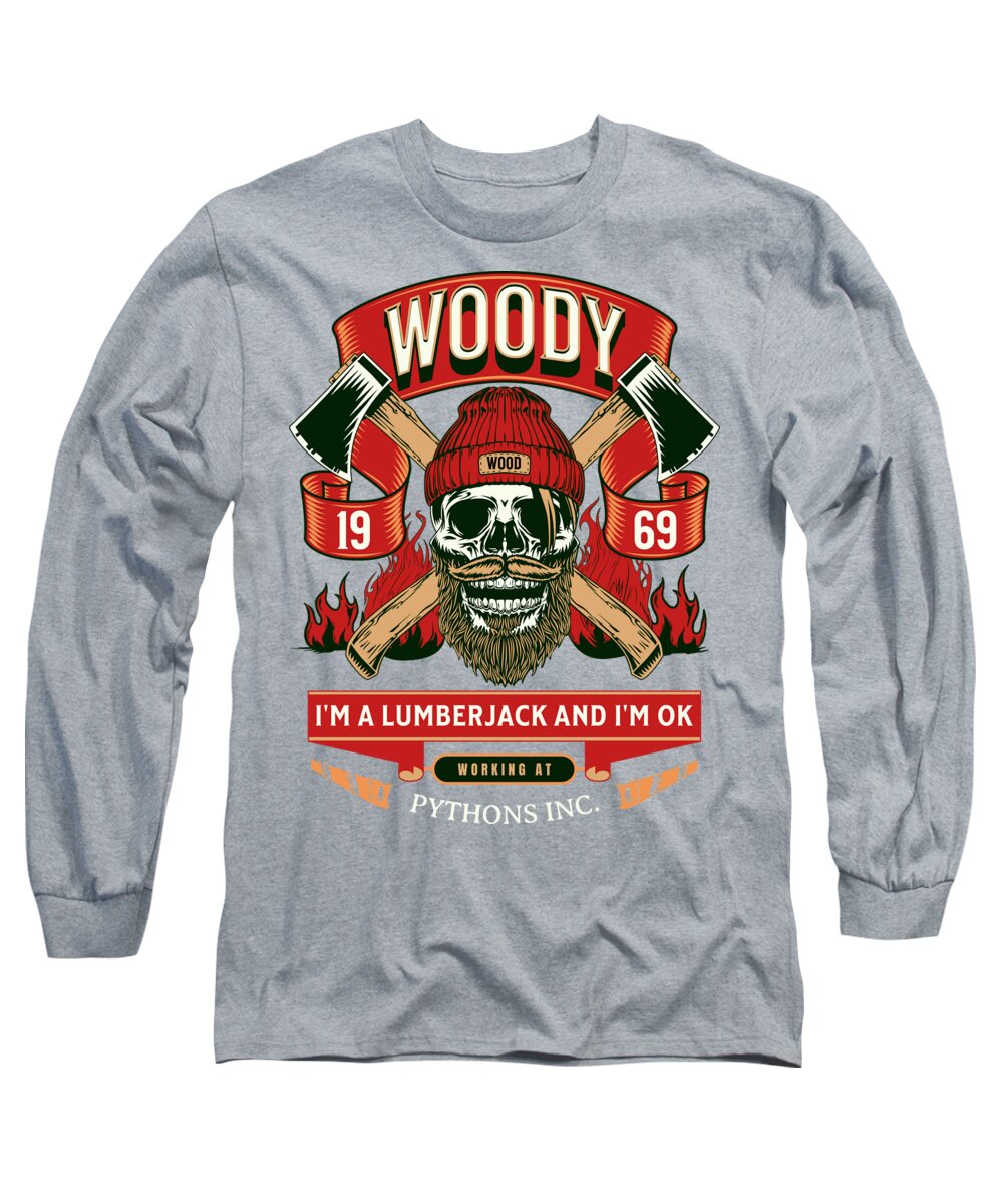 Heather gray long sleeve t-shirt with Woody lumberjack graphic on the front