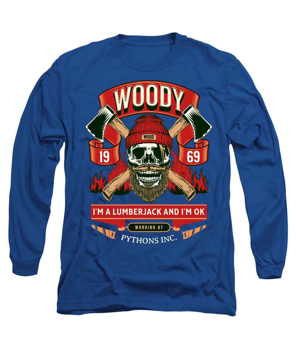 Royal blue long sleeve t-shirt with Woody lumberjack graphic on the front