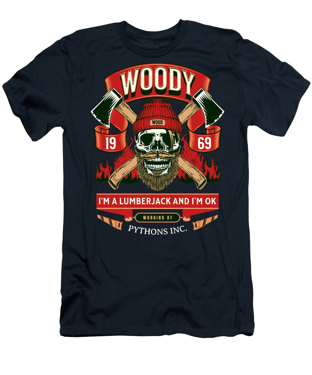 Navy T-shirt with front Woody lumberjack graphic and slogan print