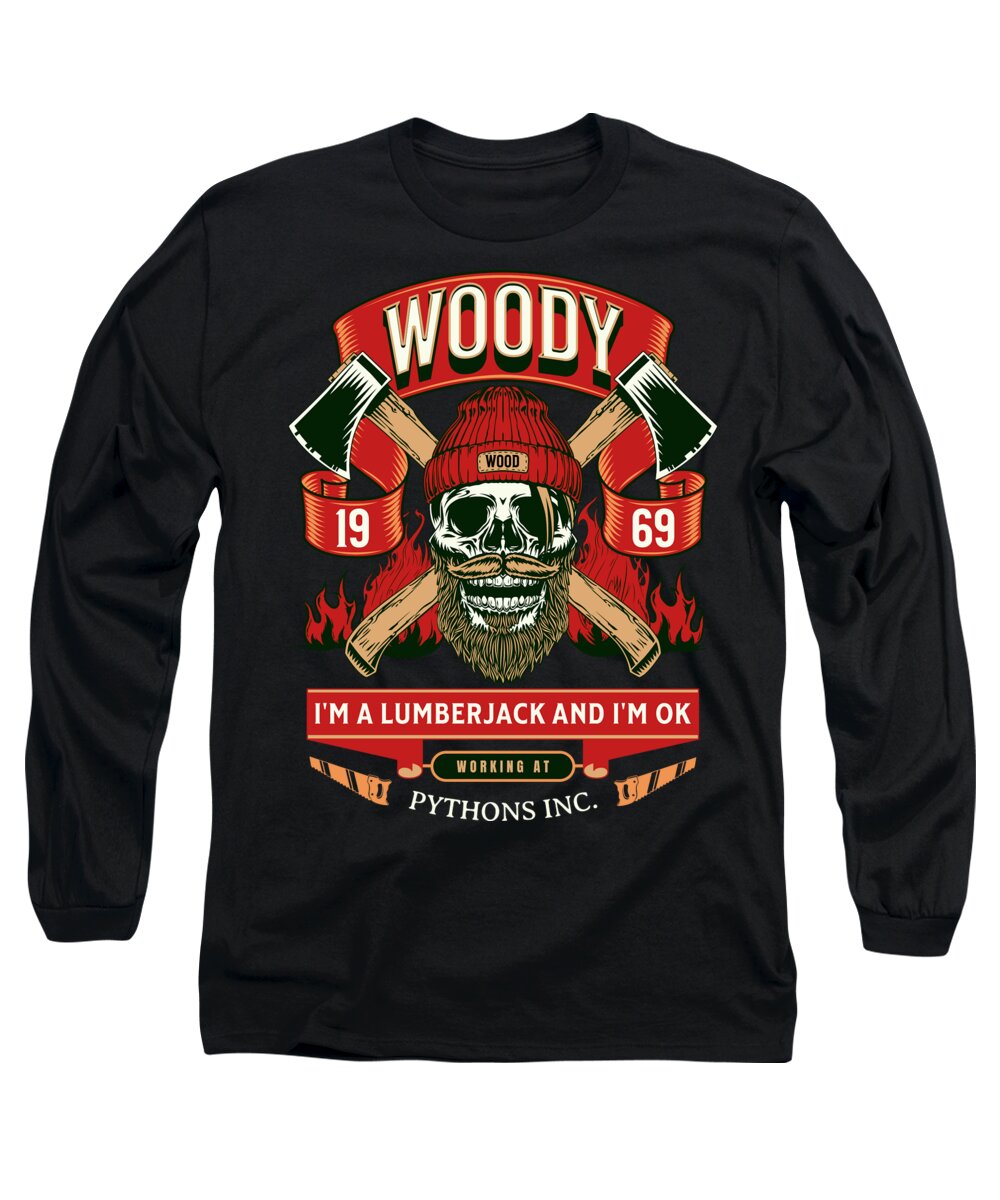 Black long sleeve t-shirt with Woody lumberjack graphic on the front