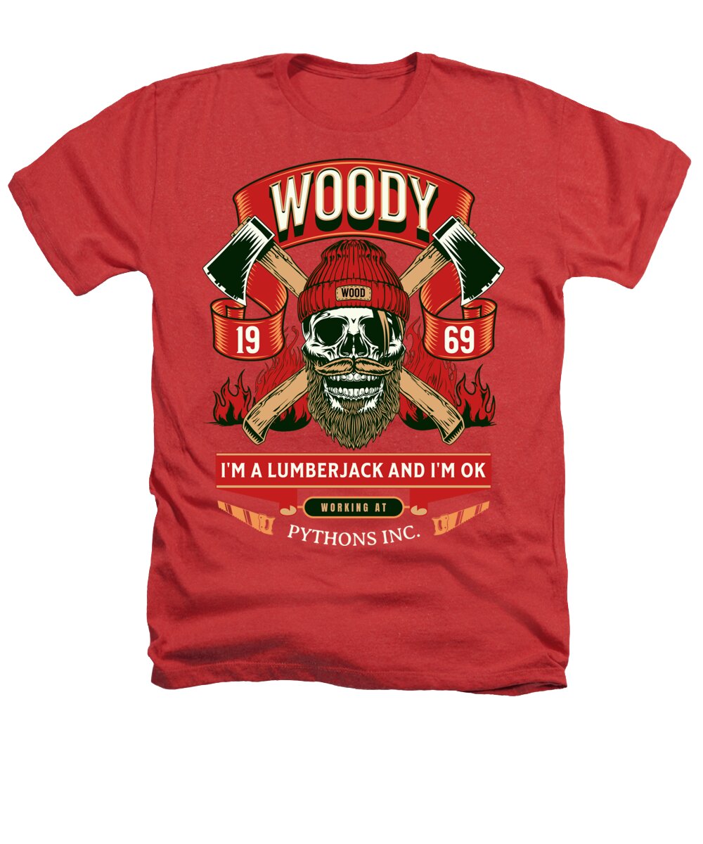Heathers T-shirt, heather red, front lumberjack skull graphic and slogan