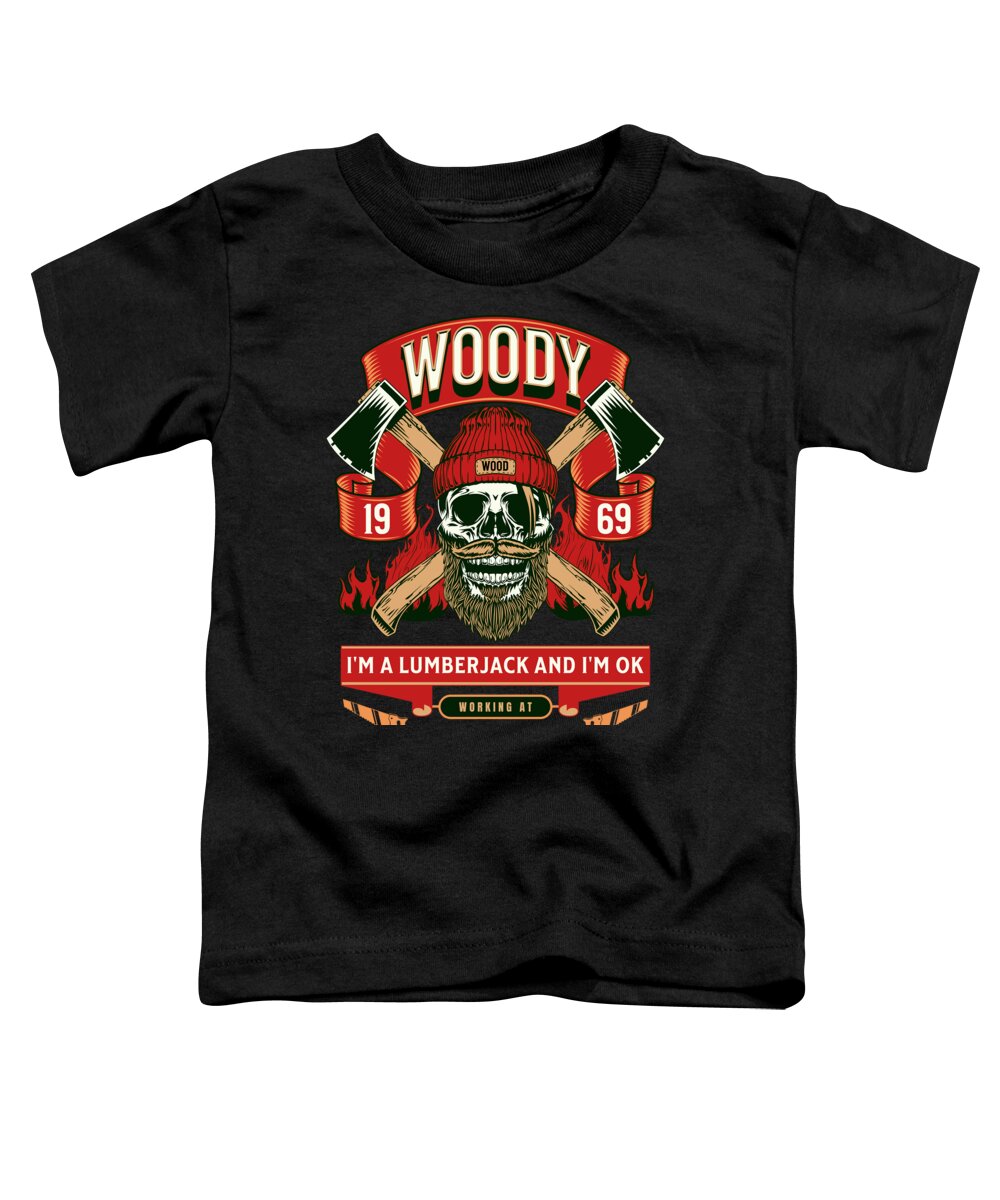 Toddler T-shirt in black with front Woody lumberjack graphic and slogan text