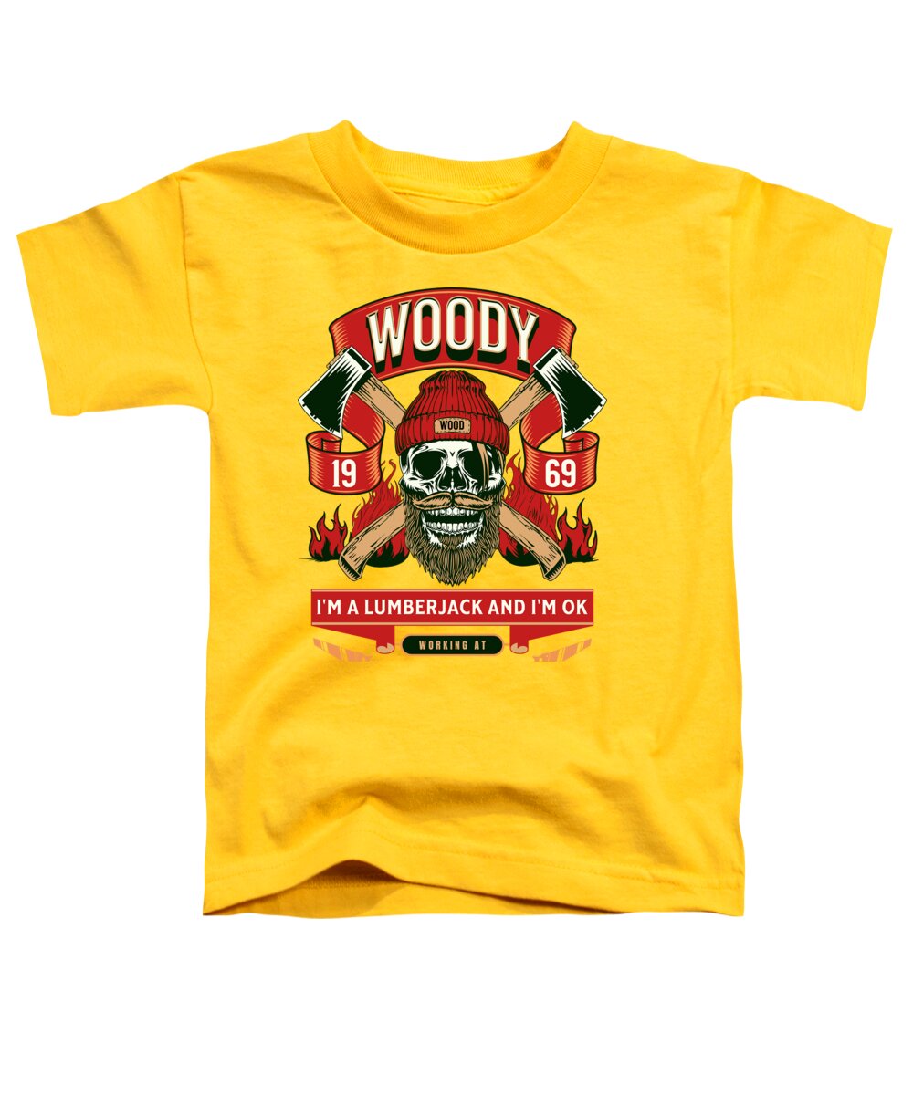 Yellow toddler T-shirt with lumberjack graphic and I'm a lumberjack and I'm OK text