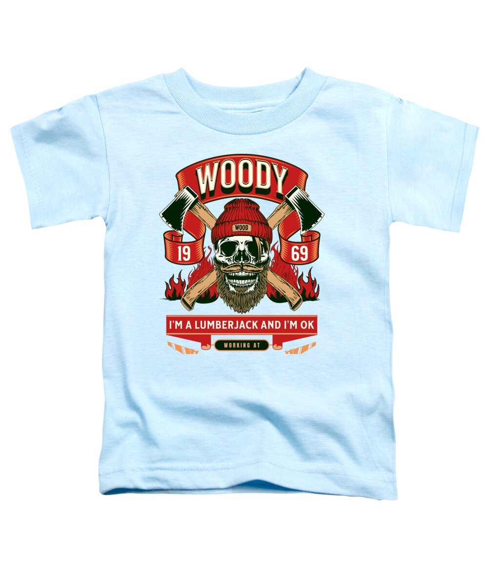 Toddler T-shirt in pale blue with front Woody lumberjack graphic and slogan text