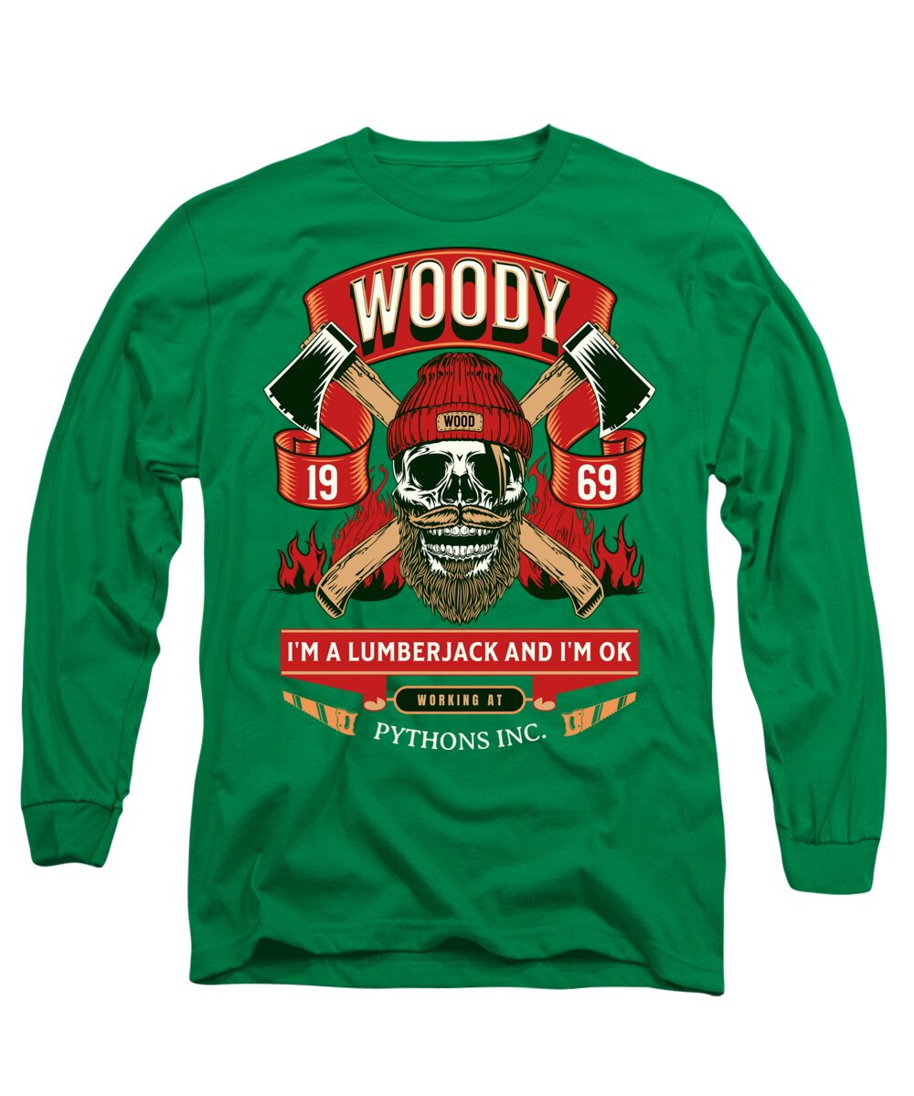Green long sleeve t-shirt with Woody lumberjack graphic on the front