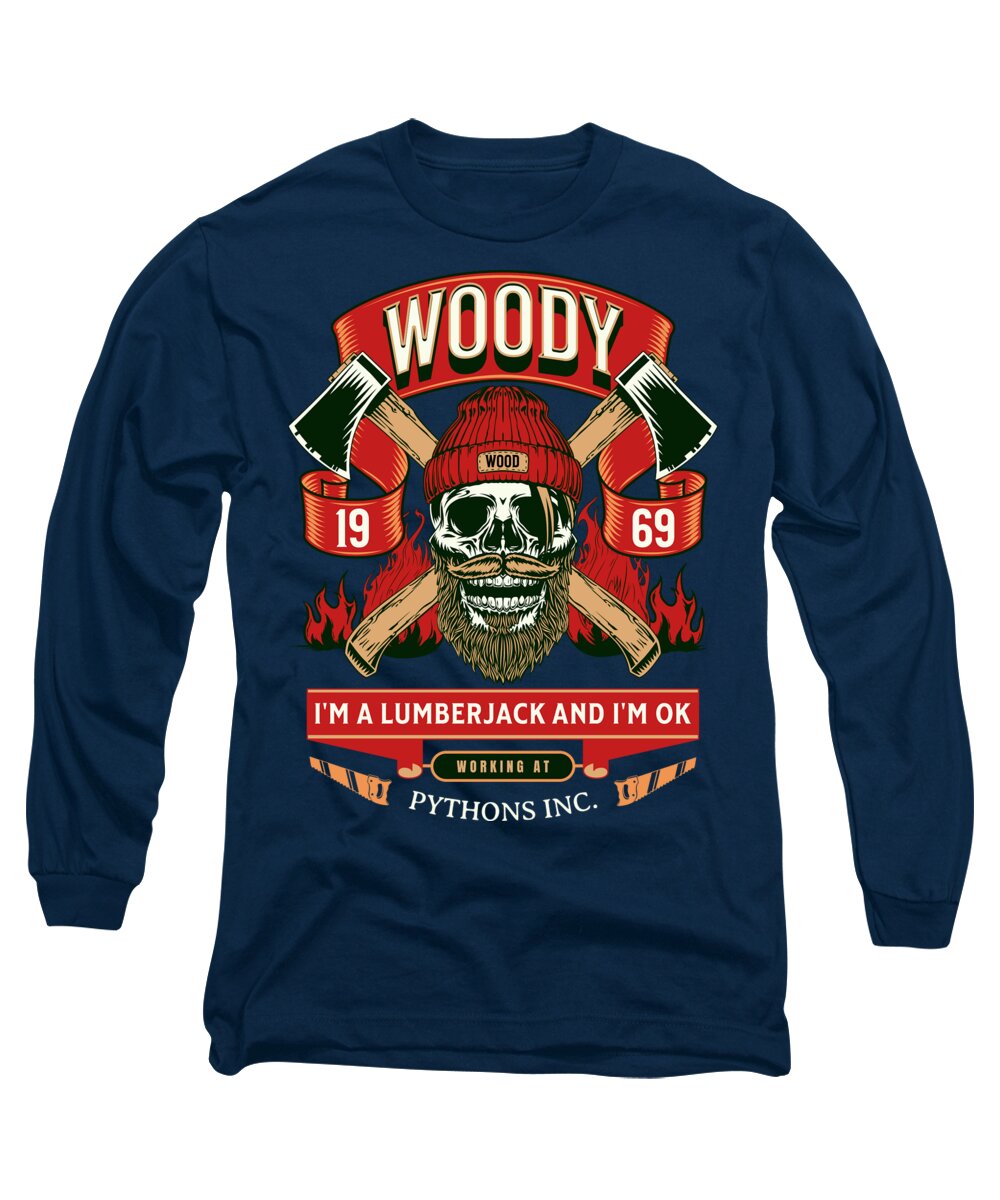 Navy long sleeve t-shirt with Woody lumberjack graphic on the front